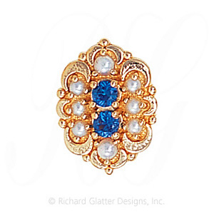 GS531 BT/PL/PL - 14 Karat Gold Slide with Blue Topaz center and Pearl and Pearl accents 